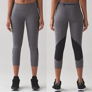 Lululemon Athletica 6 Pace Rival Leggings Crop Run Tights Grey Black Capris Yoga